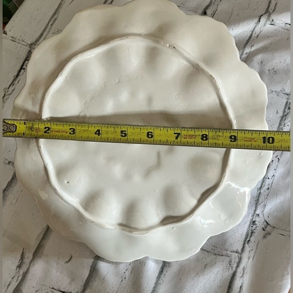 California Pottery Egg Plate Retro Handle Scalloped Edge Ornate Grape Pattern - Picture 7 of 15